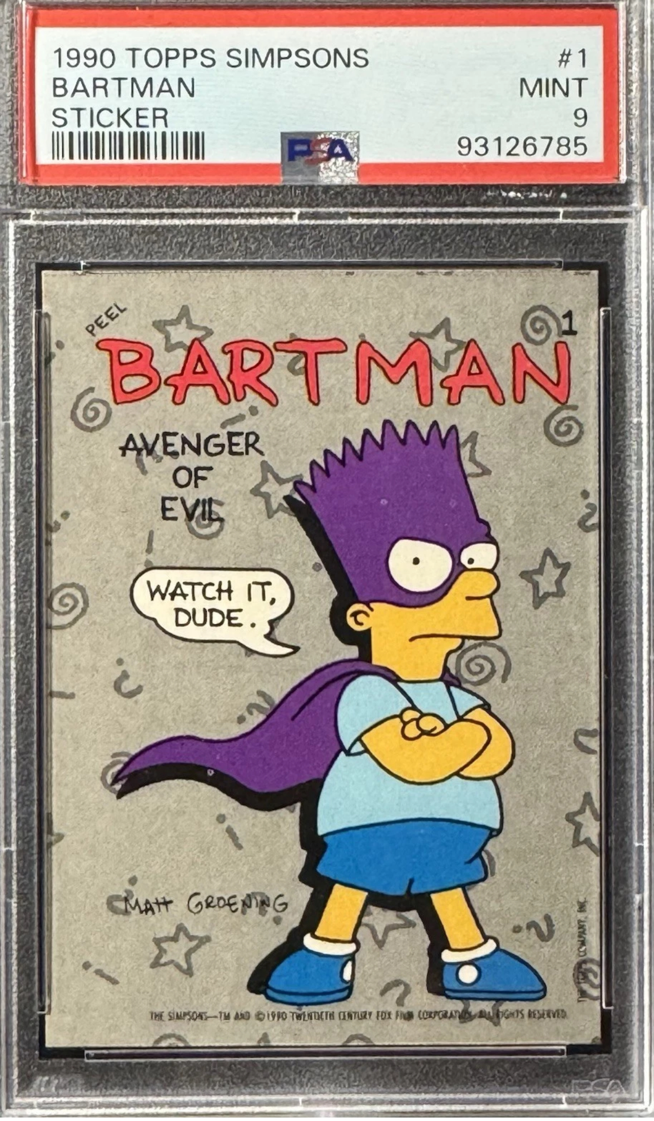 1990 Topps The Simpsons #1 – Bartman Sticker – Iconic Rookies
